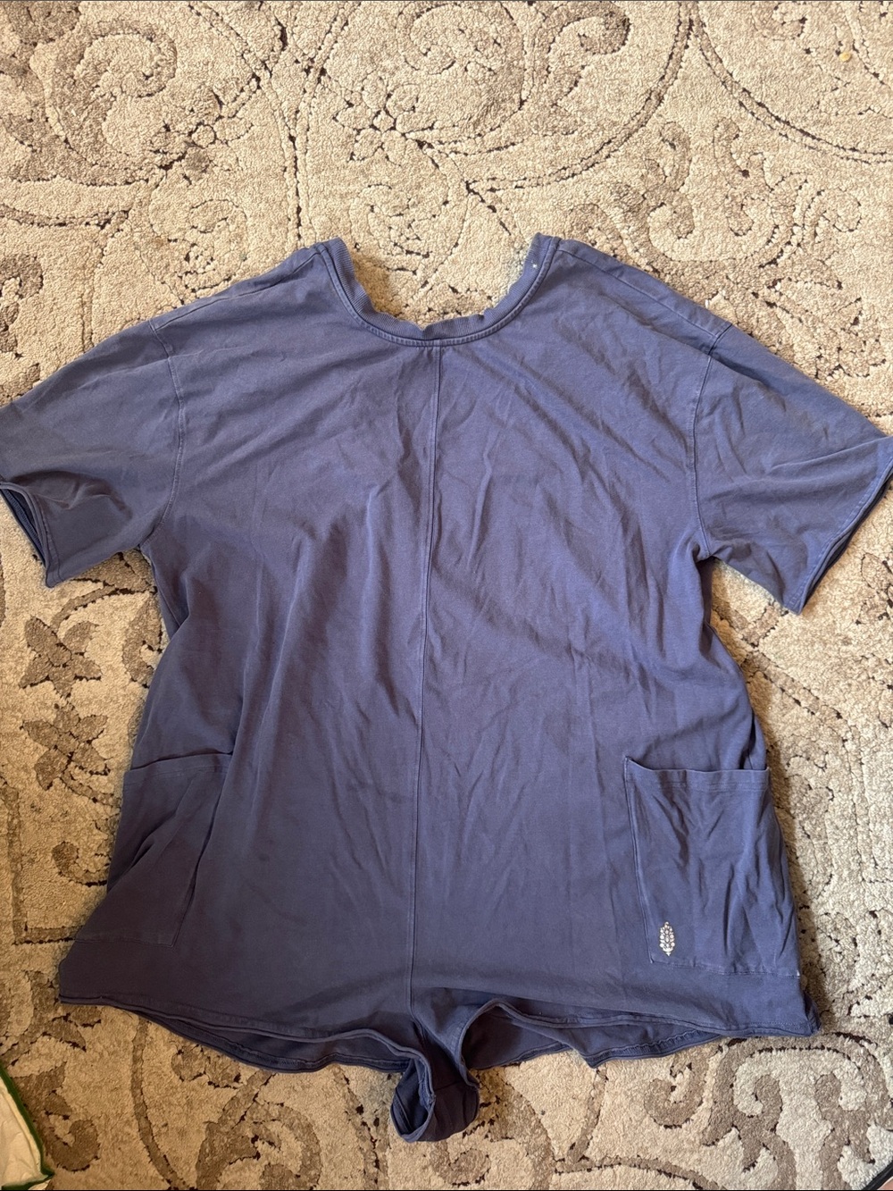 Free People Short Sleeve Romper in Dusty Blue